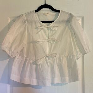 White Puff Sleeve Blouse with Bow Details